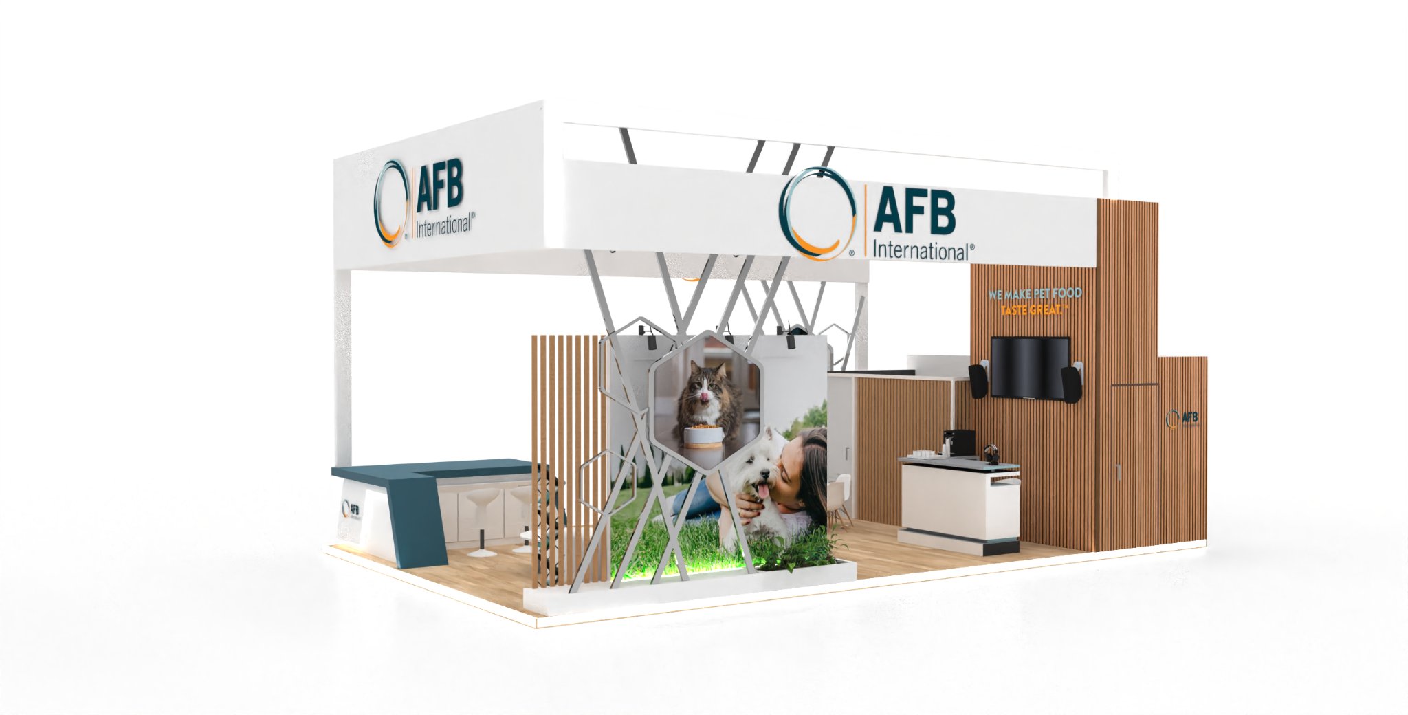 Side render of the AFB International booth