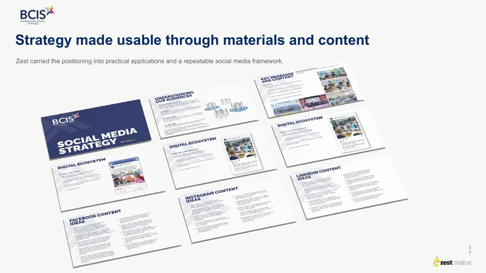 The social media strategy translated the brand into repeatable channel themes and content ideas.