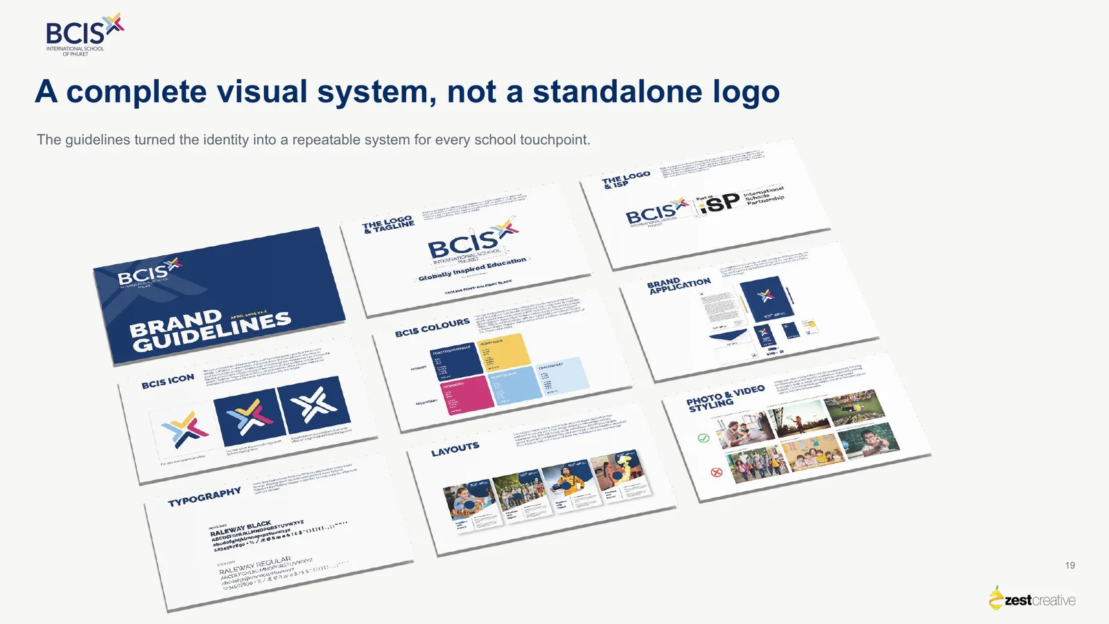 Brand guidelines turned the identity into a repeatable system for school touchpoints.