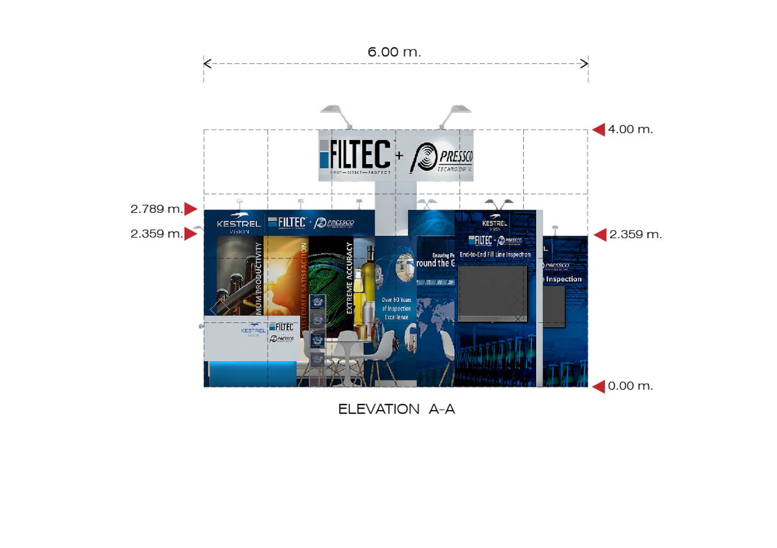 Front elevation drawing of the FILTEC ProPak Asia booth