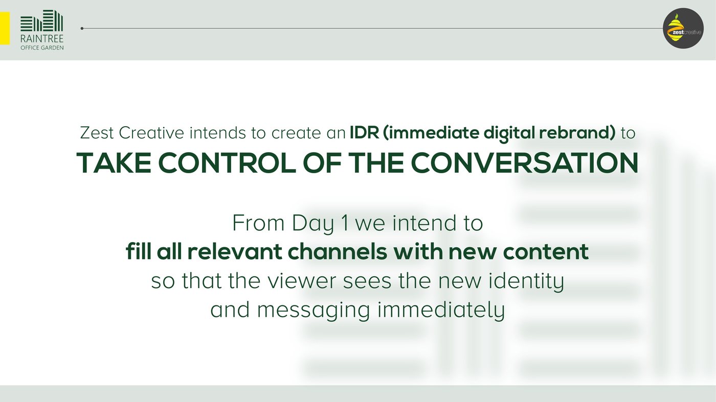 Raintree Office Garden take control of the conversation strategy slide