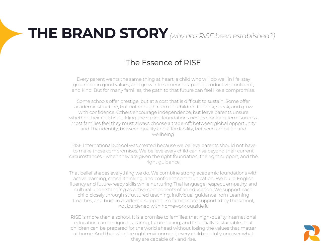 RISE International School brand essence and story page