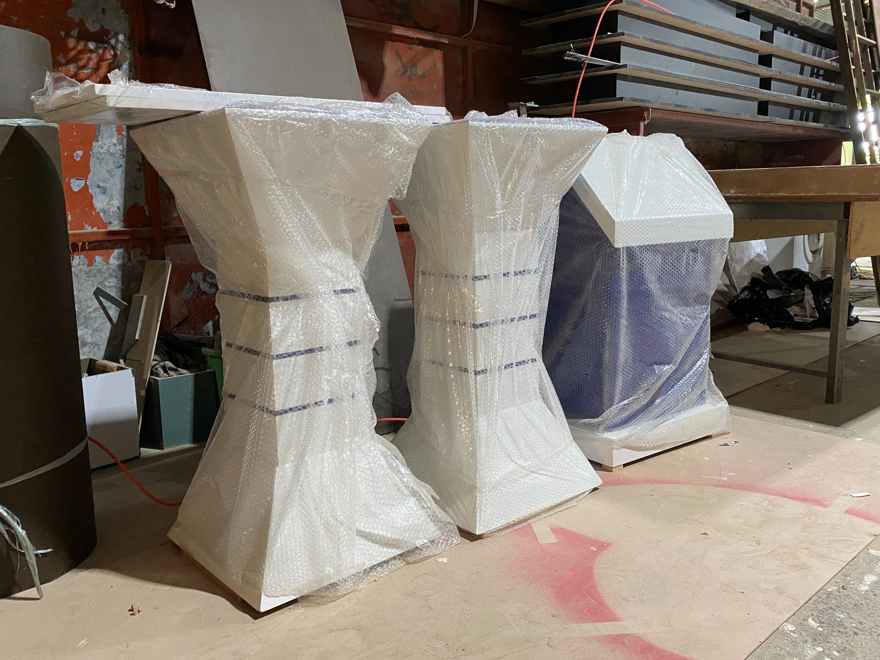 Wrapped display plinths for the Serac exhibition booth