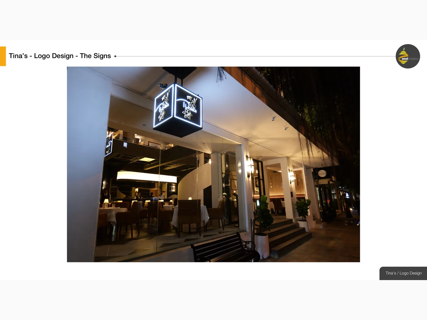 Tina’s restaurant identity and signage concepts